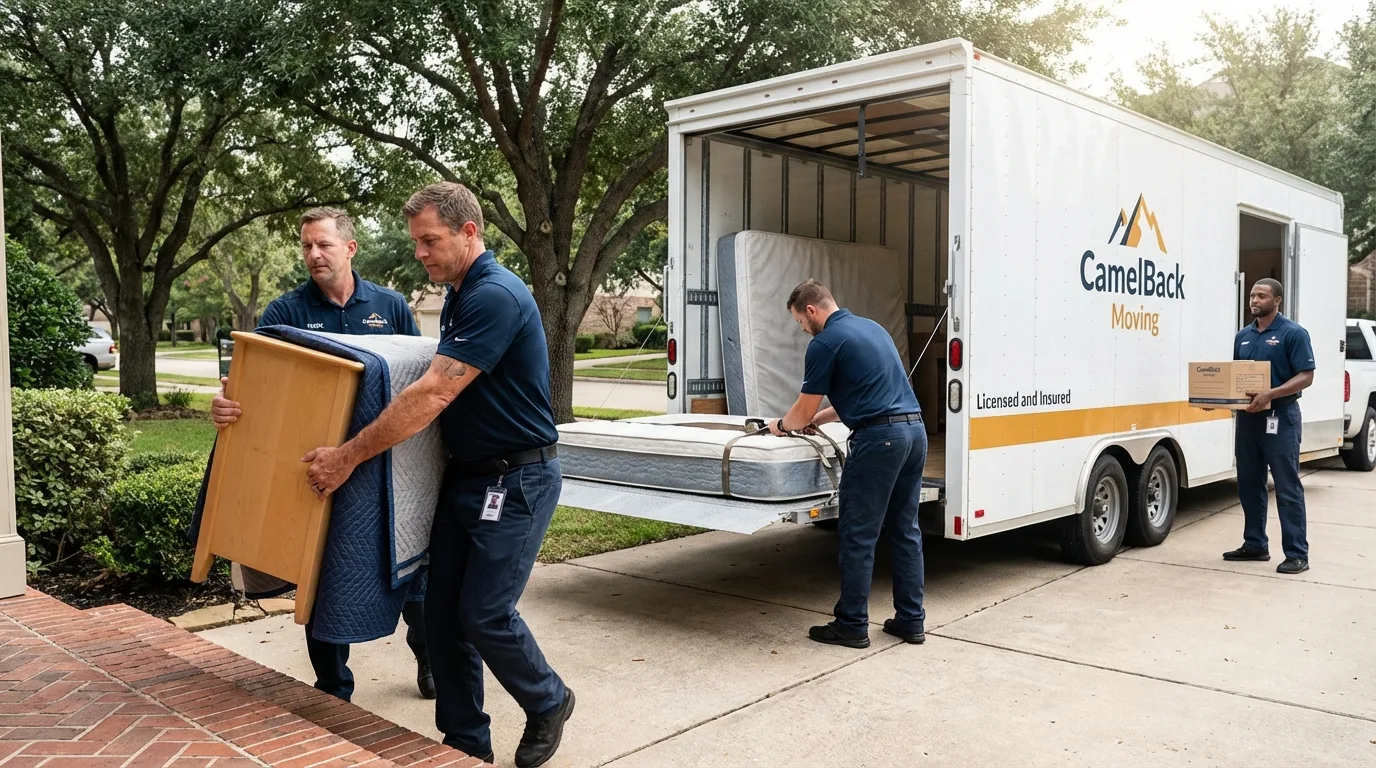 Crew loading residential truck for cross-state move from Janesville, WI