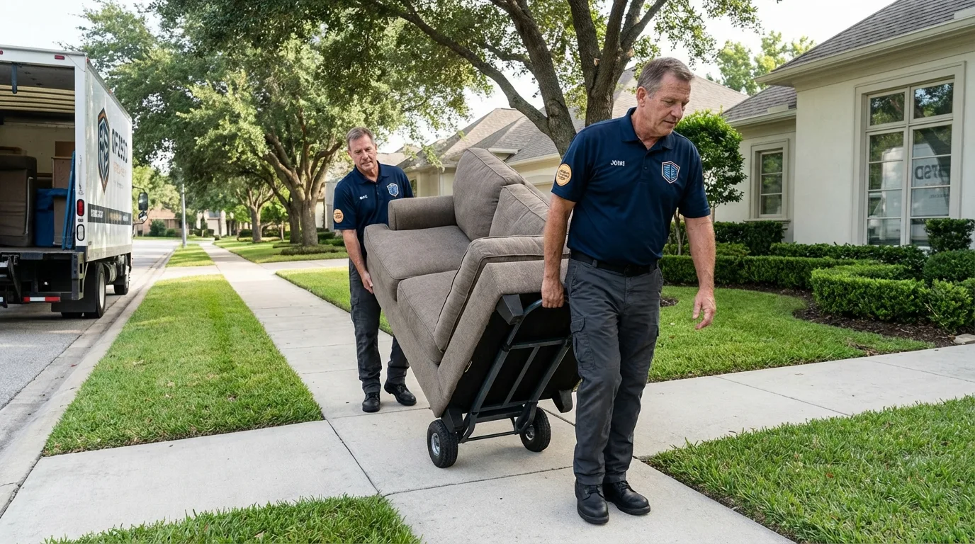 Local residential moving crew loading furniture in Janesville, WI