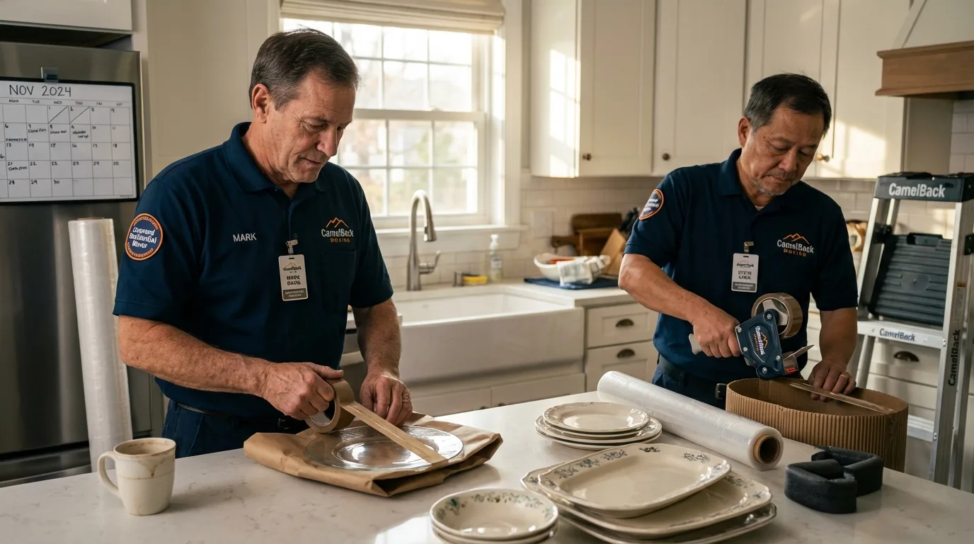 Professional crew packing kitchen dishware in Janesville, WI